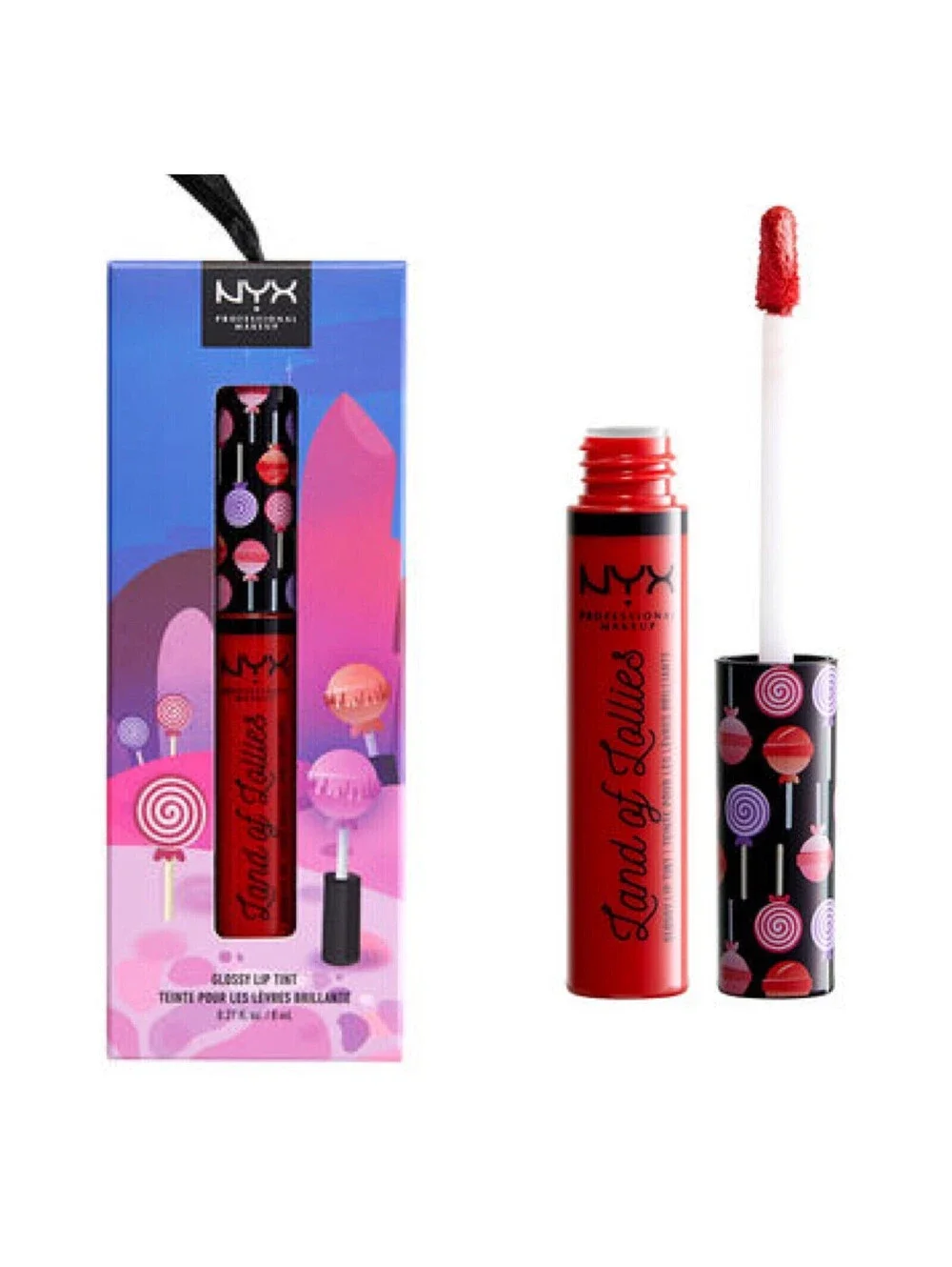 2 Pc NYX Land of Lollies Glossy Lip Tint SWEET CHEEK & LOLLI LOLLI (Pink & Red)